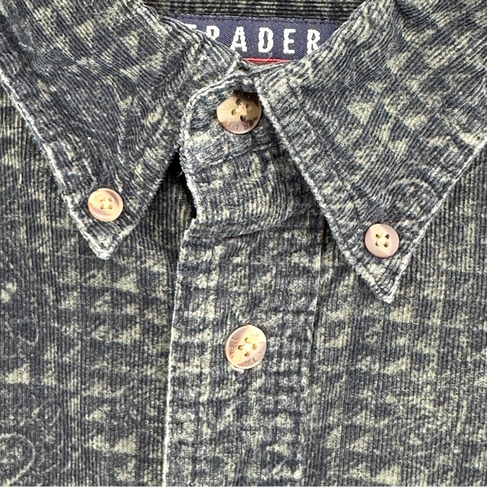 Vintage‎ 90’s Green Black Corduroy Paisley Trader Bay Shirt